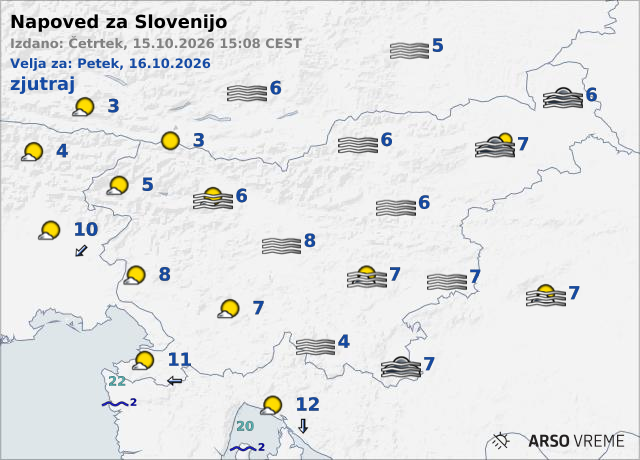 Vremenska napoved ARSO za Slovenijo in sosednje pokrajine – Jutri